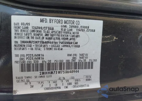 2005 Mercury Grand Marquis Ls/Lse из США, поврежденный, VIN 2MHHM75W75X648944